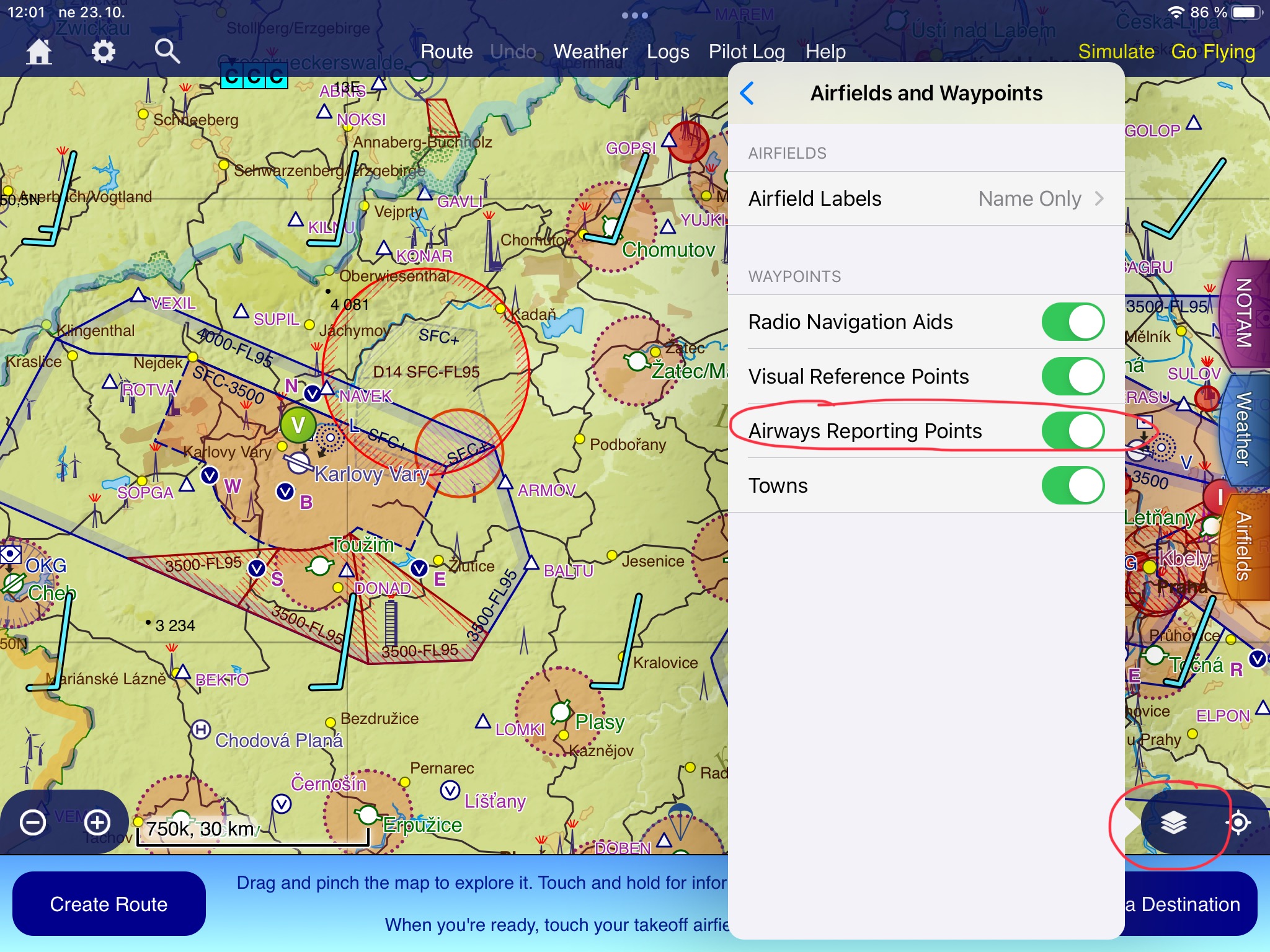 Nastavení traťových bodů